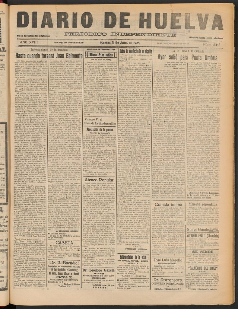 Miniatura de Diario de Huelva : periódico independiente del 21 de julio de 1925