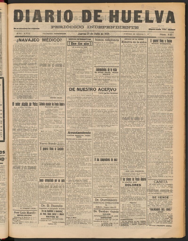 Miniatura de Diario de Huelva : periódico independiente del 23 de julio de 1925