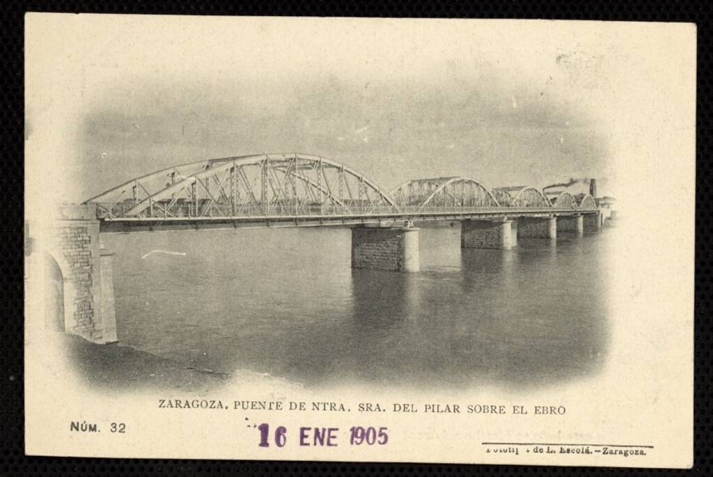Miniatura de Zaragoza. Puente de Nuestra Señora del Pilar sobre el Ebro