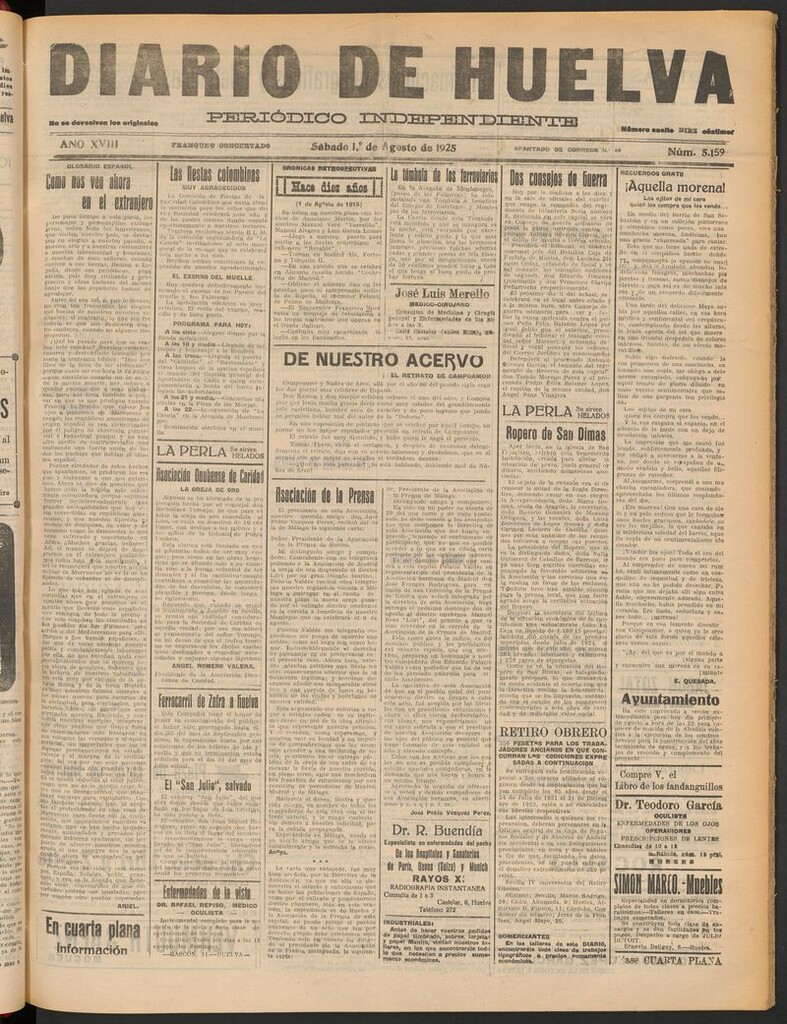 Miniatura de Diario de Huelva : periódico independiente del 1 de agosto de 1925