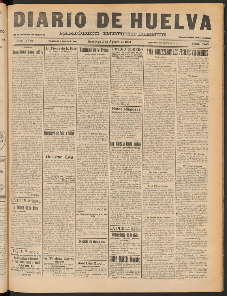 Miniatura de Diario de Huelva : periódico independiente del 2 de agosto de 1925