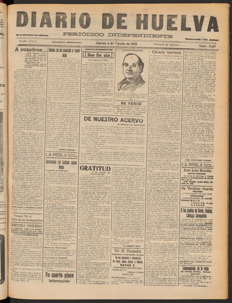 Miniatura de Diario de Huelva : periódico independiente del 6 de agosto de 1925