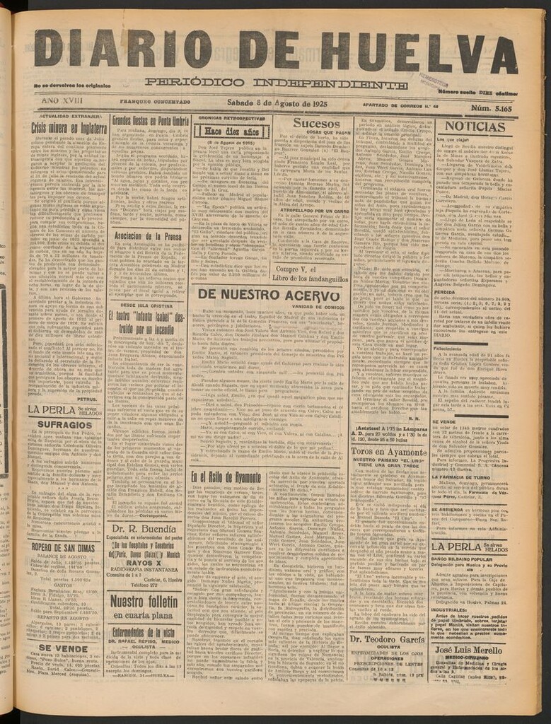 Miniatura de Diario de Huelva : periódico independiente del 8 de agosto de 1925