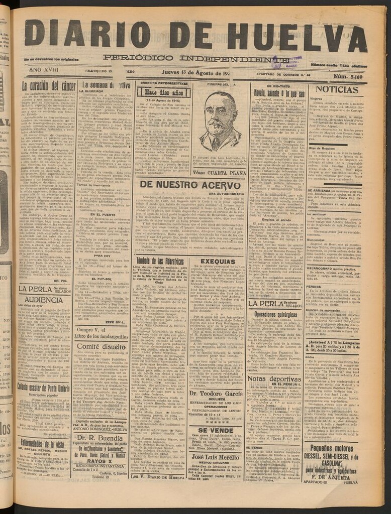 Miniatura de Diario de Huelva : periódico independiente del 13 de agosto de 1925