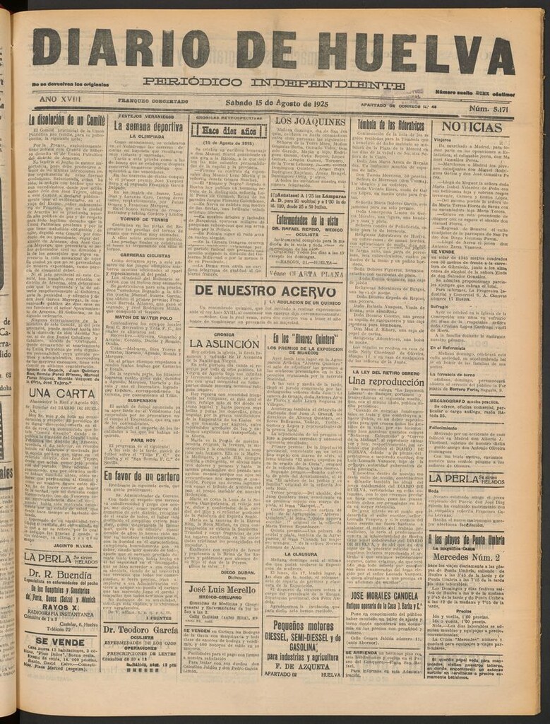 Miniatura de Diario de Huelva : periódico independiente del 15 de agosto de 1925