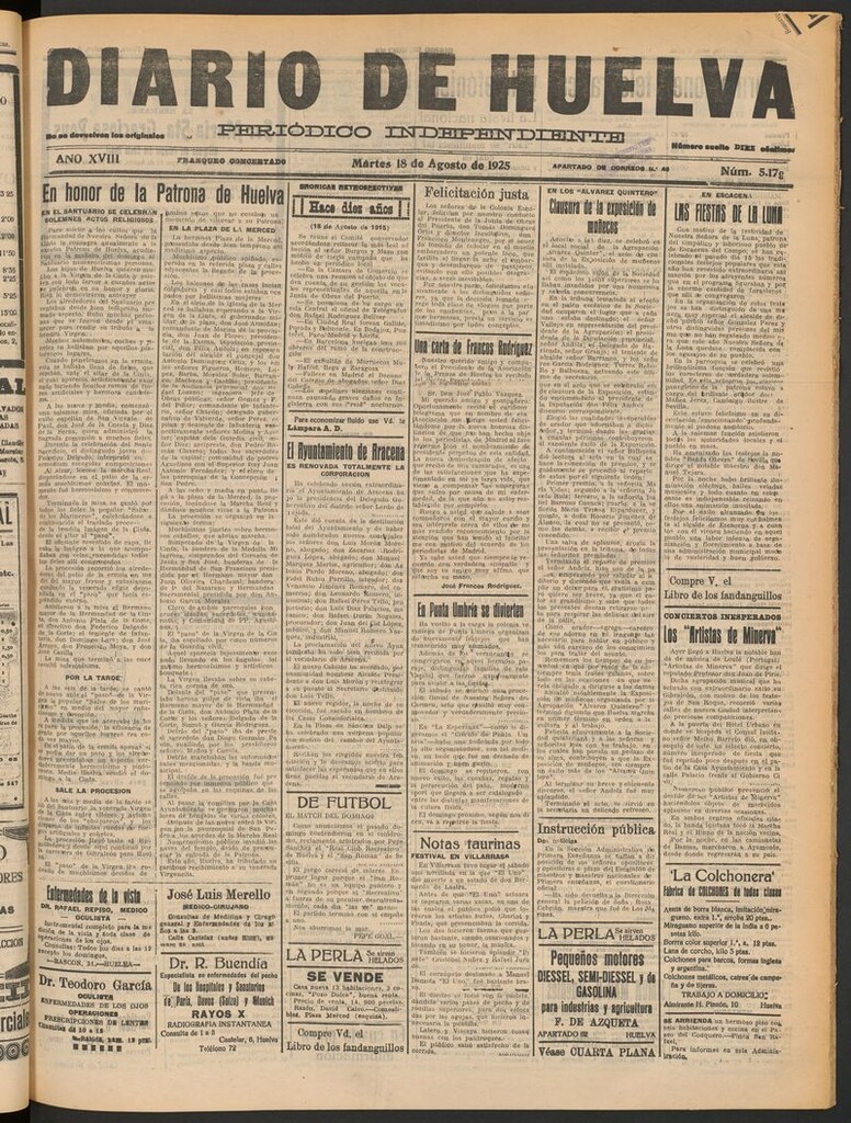 Miniatura de Diario de Huelva : periódico independiente del 18 de agosto de 1925