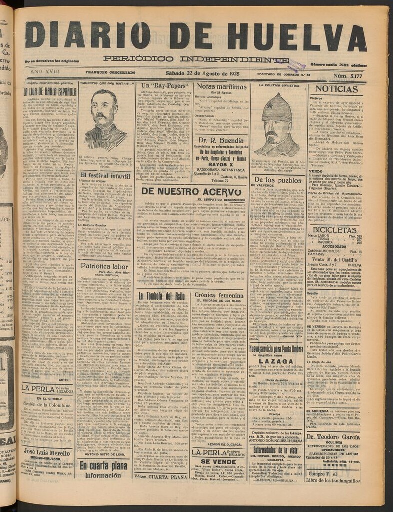 Miniatura de Diario de Huelva : periódico independiente del 22 de agosto de 1925