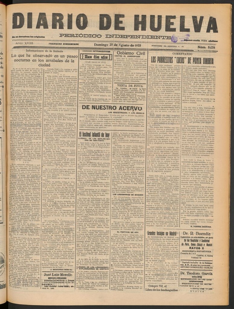 Miniatura de Diario de Huelva : periódico independiente del 23 de agosto de 1925