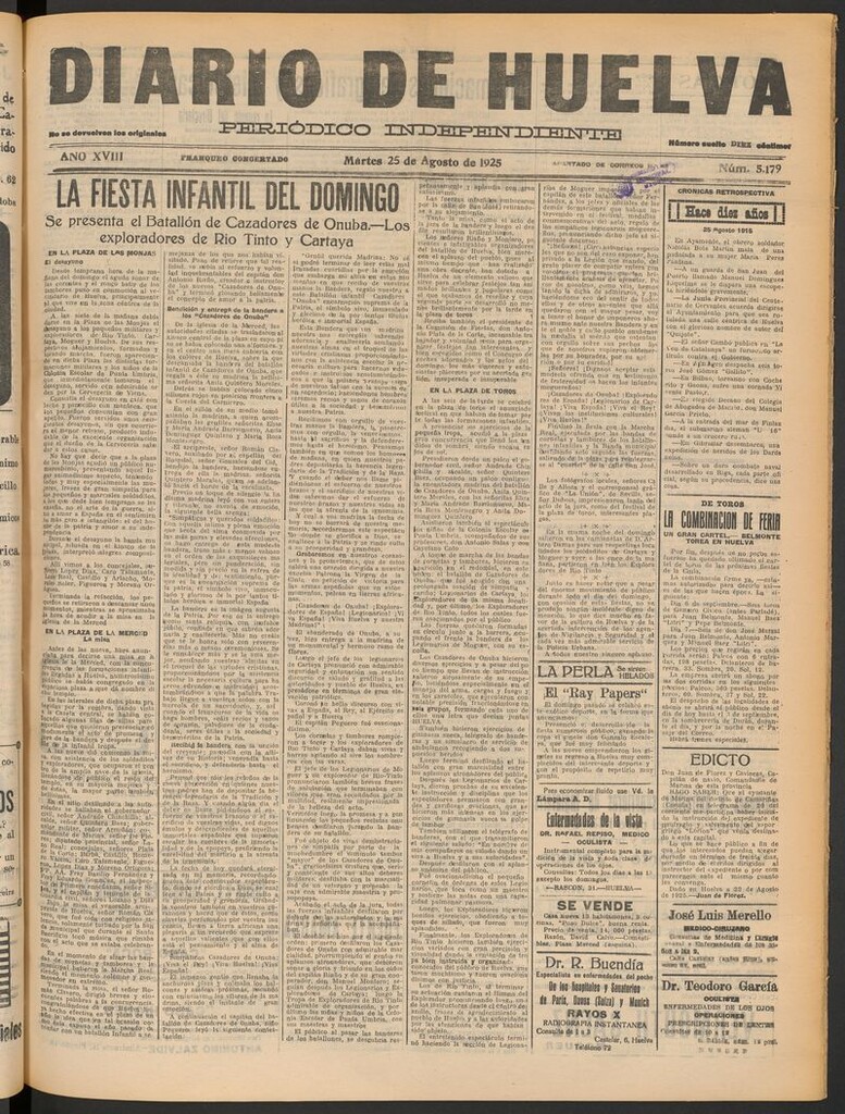 Miniatura de Diario de Huelva : periódico independiente del 25 de agosto de 1925