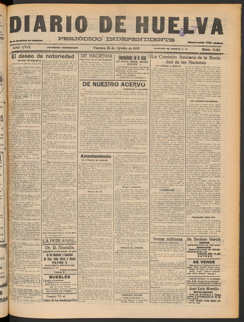 Miniatura de Diario de Huelva : periódico independiente del 28 de agosto de 1925