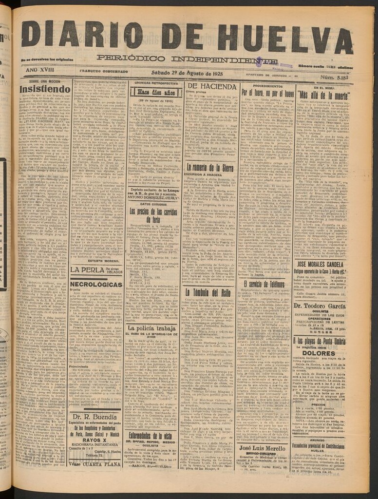 Miniatura de Diario de Huelva : periódico independiente del 29 de agosto de 1925