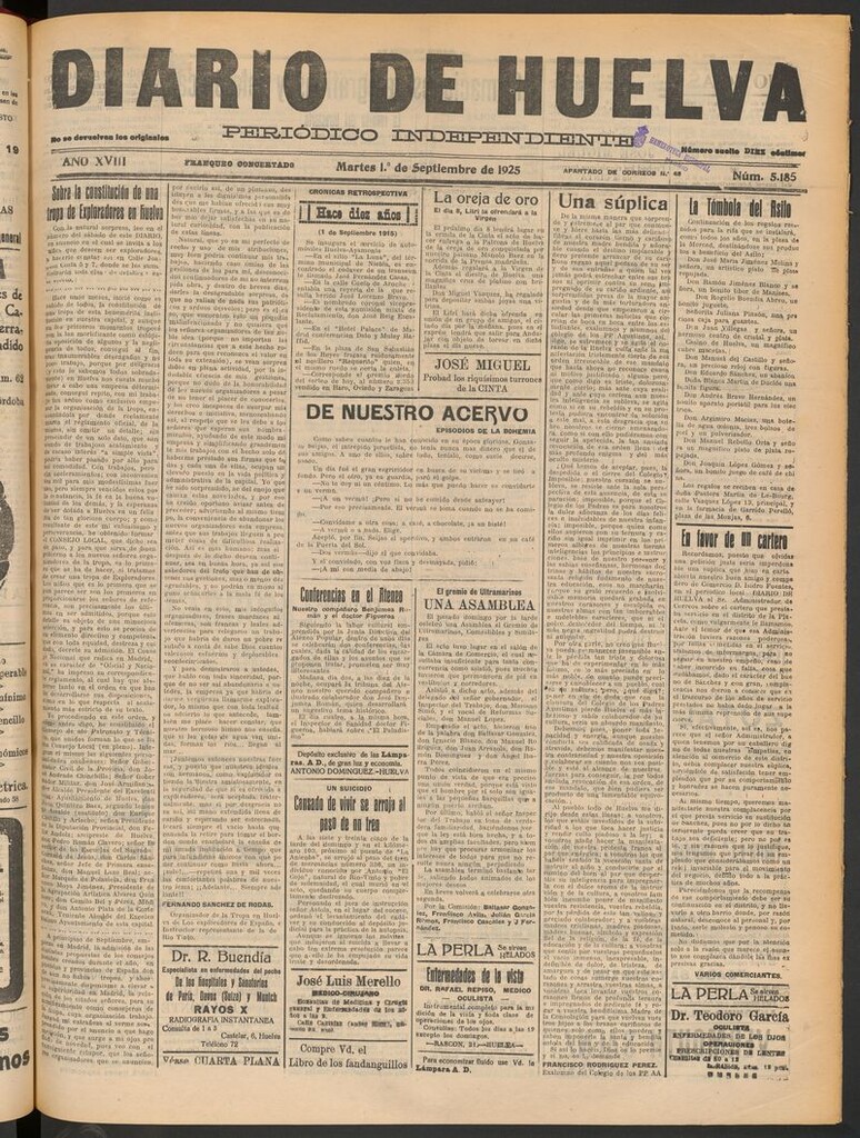 Miniatura de Diario de Huelva : periódico independiente del 1 de septiembre de 1925
