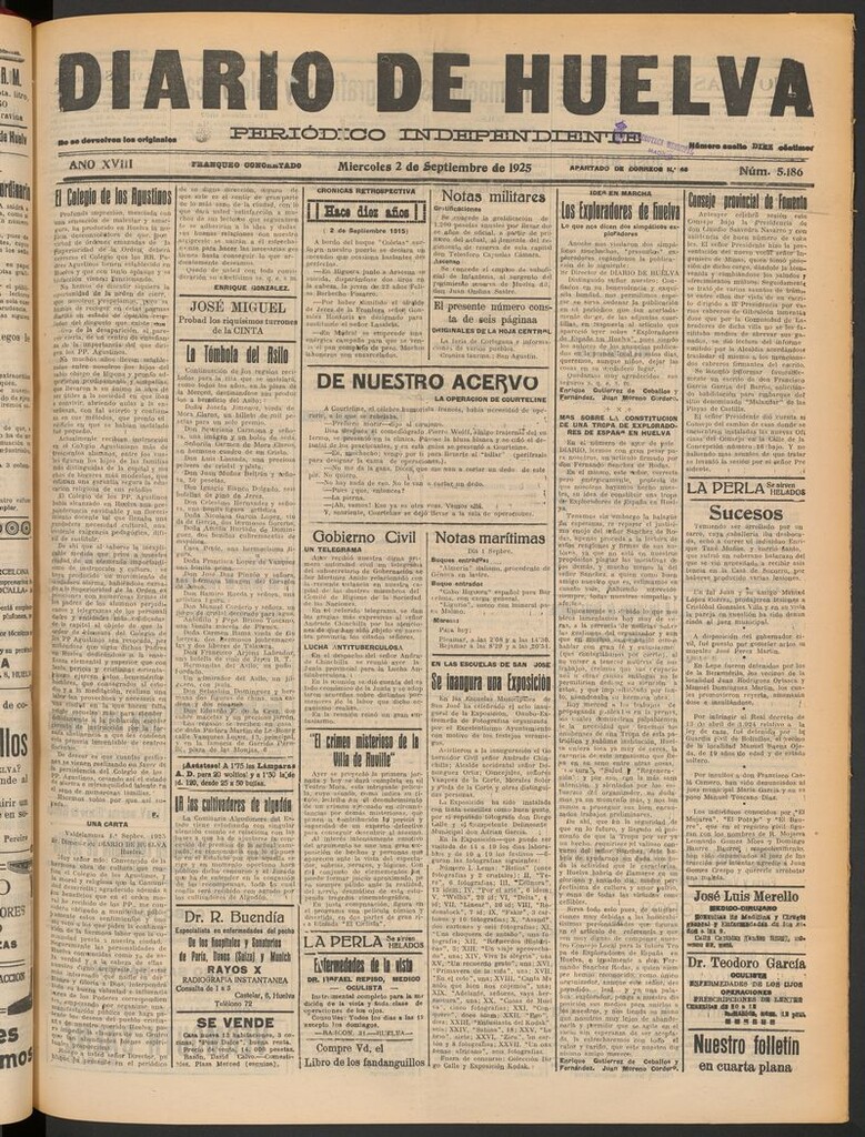Miniatura de Diario de Huelva : periódico independiente del 2 de septiembre de 1925
