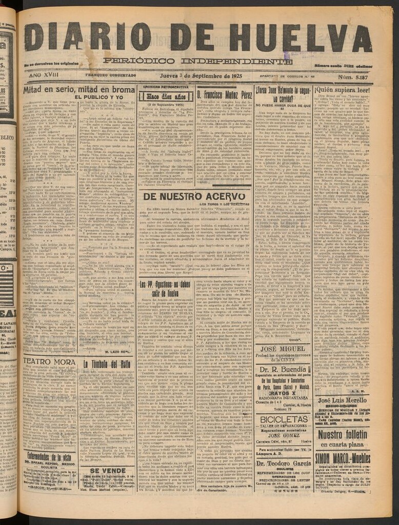 Miniatura de Diario de Huelva : periódico independiente del 3 de septiembre de 1925