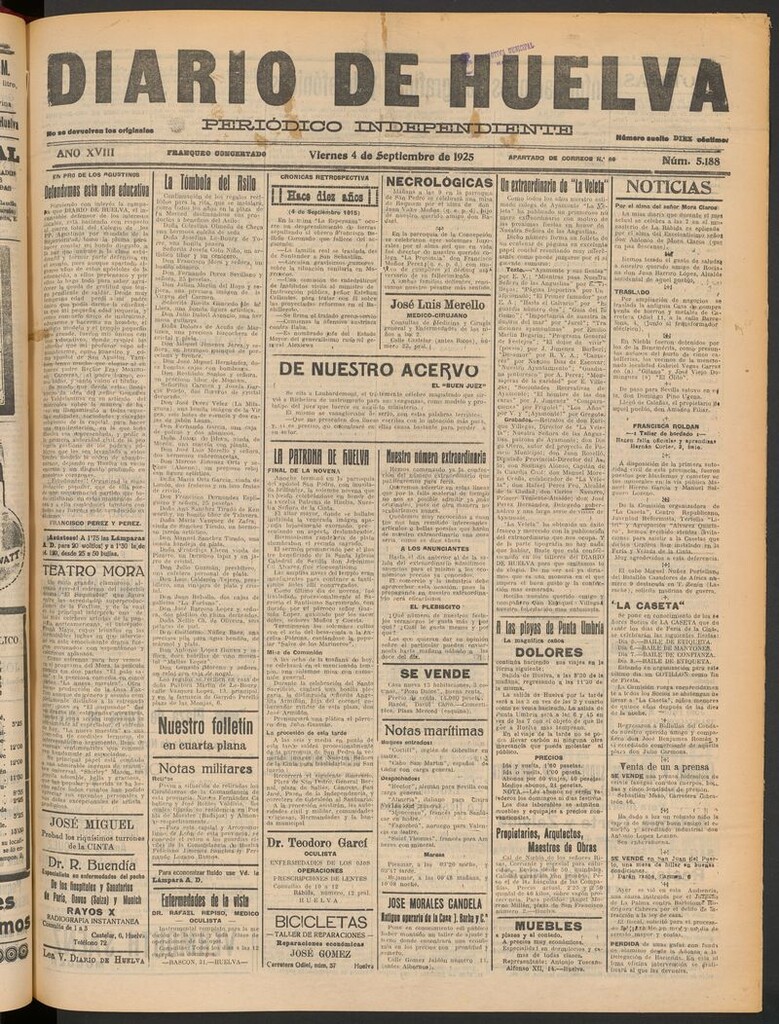 Miniatura de Diario de Huelva : periódico independiente del 4 de septiembre de 1925