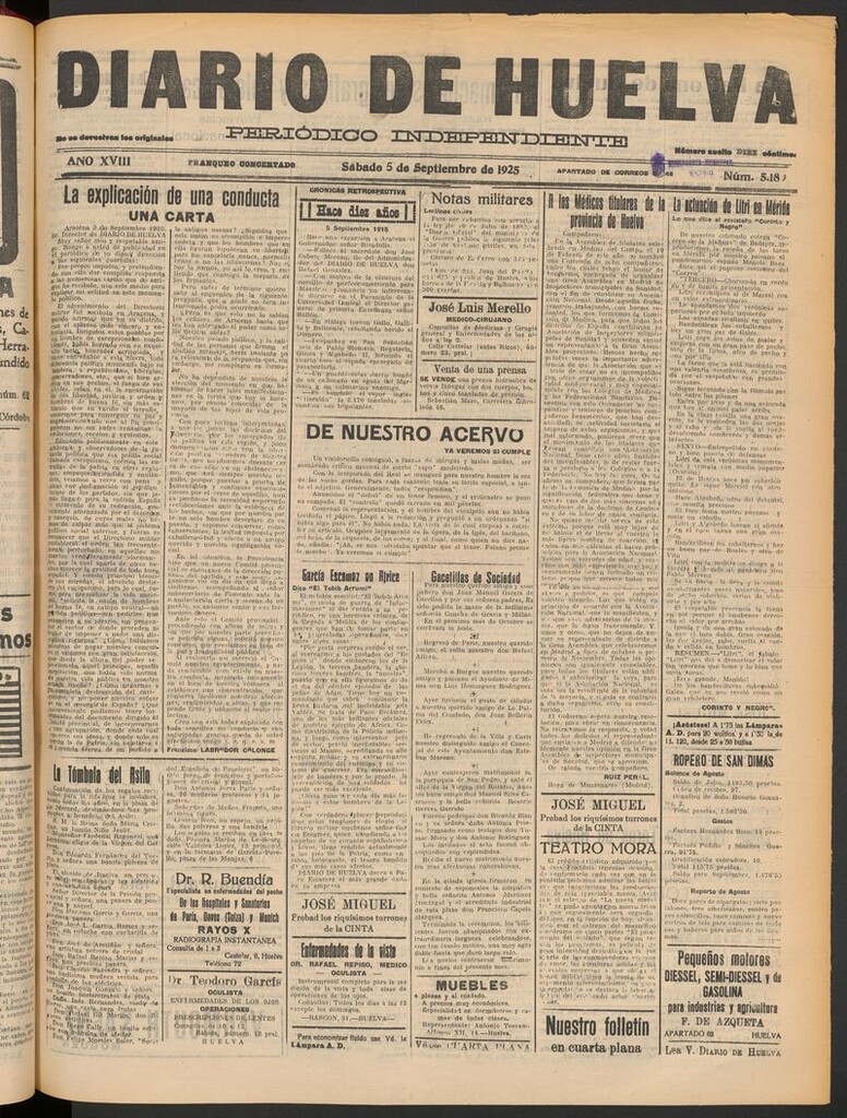 Miniatura de Diario de Huelva : periódico independiente del 5 de septiembre de 1925