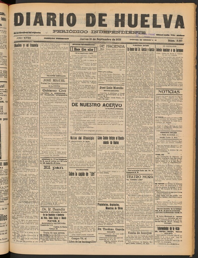 Miniatura de Diario de Huelva : periódico independiente del 10 de septiembre de 1925