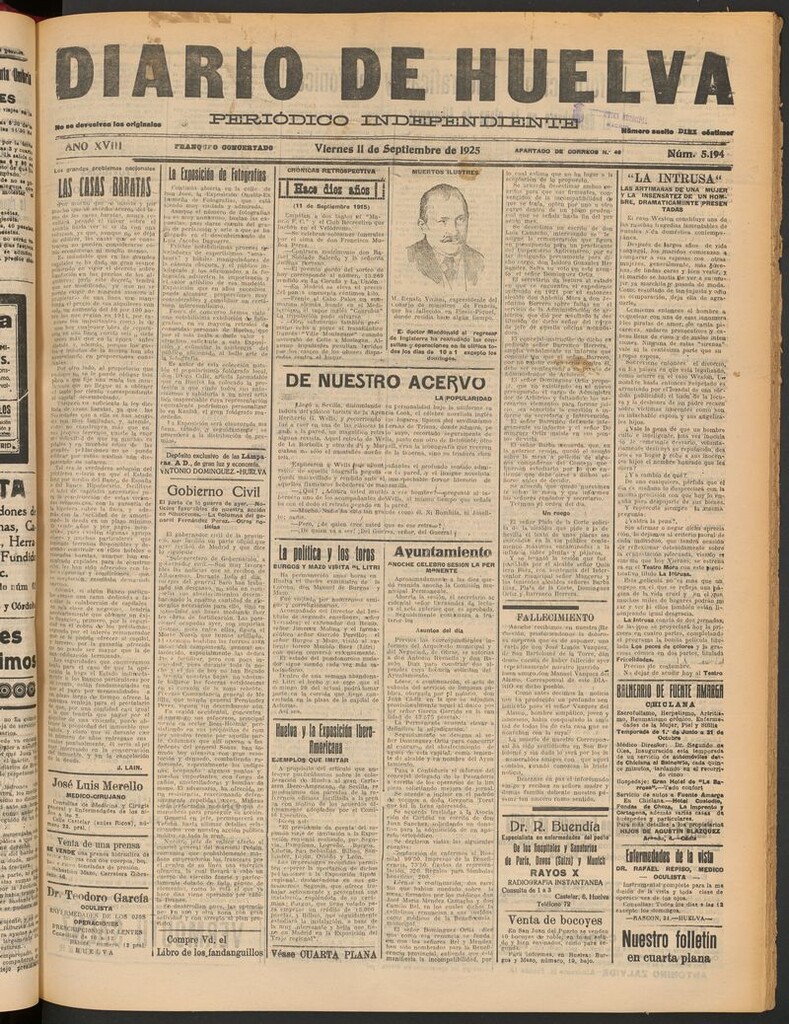 Miniatura de Diario de Huelva : periódico independiente del 11 de septiembre de 1925