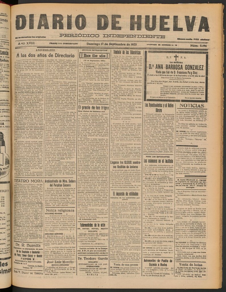 Miniatura de Diario de Huelva : periódico independiente del 13 de septiembre de 1925
