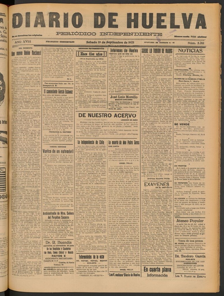 Miniatura de Diario de Huelva : periódico independiente del 19 de septiembre de 1925