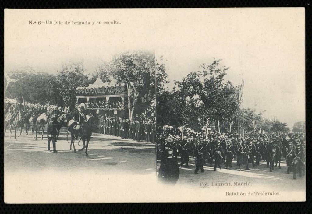 Miniatura de Un jefe de brigada y su escolta. Batallón de Telegráfos