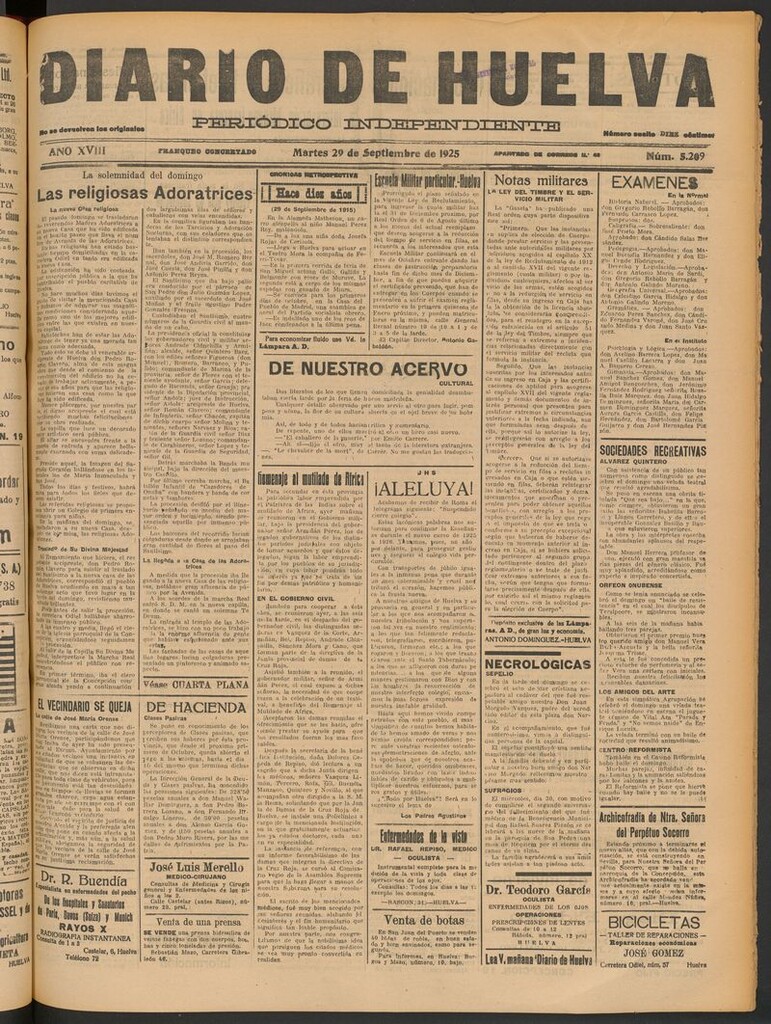 Miniatura de Diario de Huelva : periódico independiente del 29 de septiembre de 1925