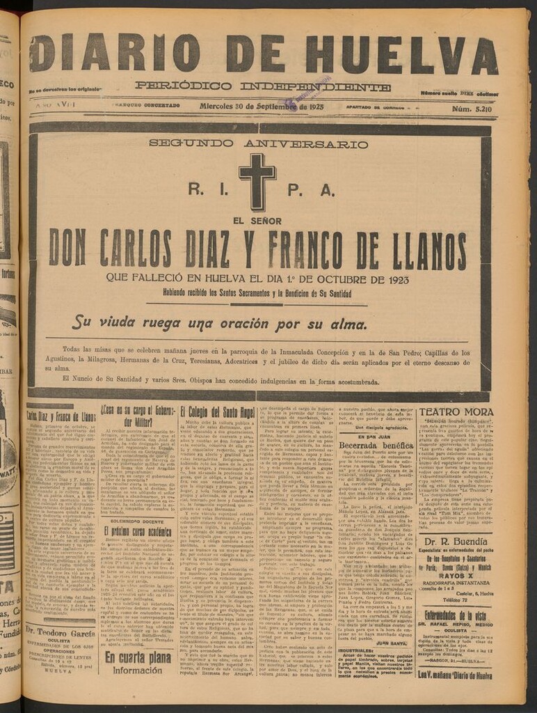 Miniatura de Diario de Huelva : periódico independiente del 30 de septiembre de 1925