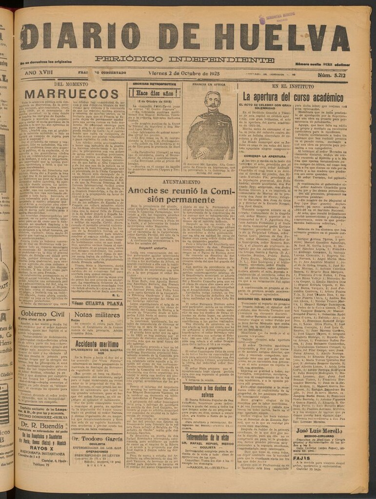 Miniatura de Diario de Huelva : periódico independiente del 2 de octubre de 1925