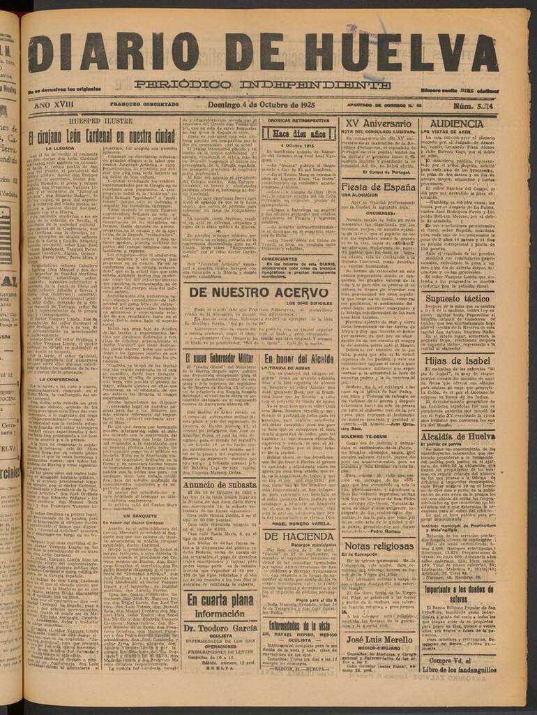 Miniatura de Diario de Huelva : periódico independiente del 4 de octubre de 1925