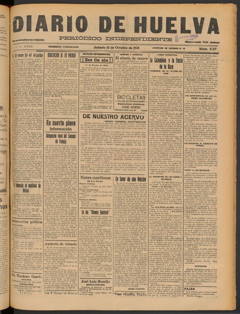 Miniatura de Diario de Huelva : periódico independiente del 10 de octubre de 1925