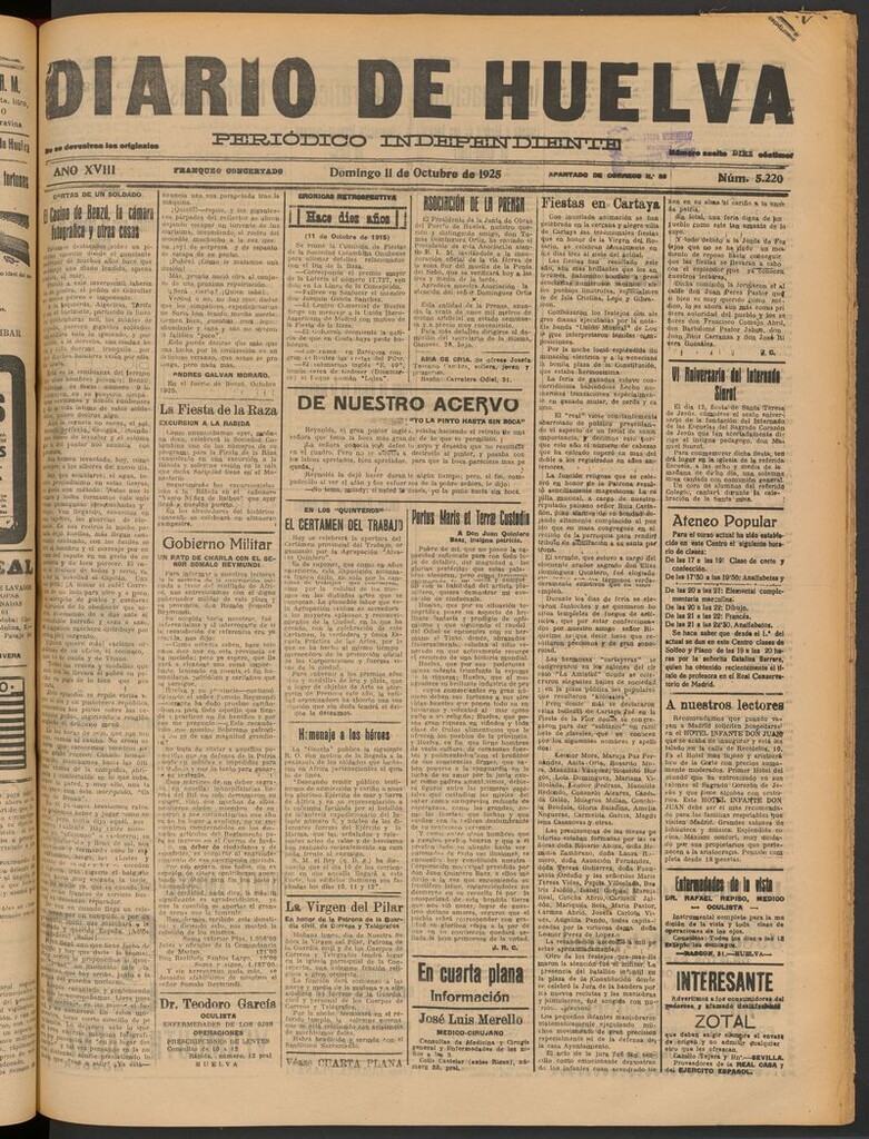Miniatura de Diario de Huelva : periódico independiente del 11 de octubre de 1925