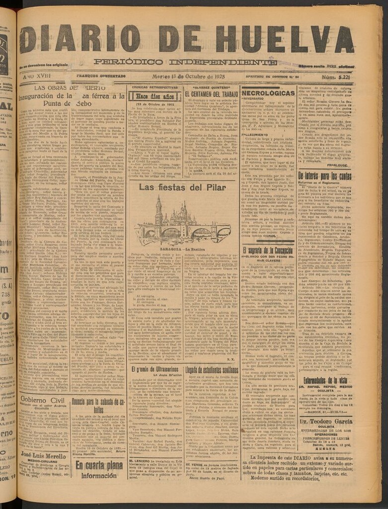 Miniatura de Diario de Huelva : periódico independiente del 13 de octubre de 1925
