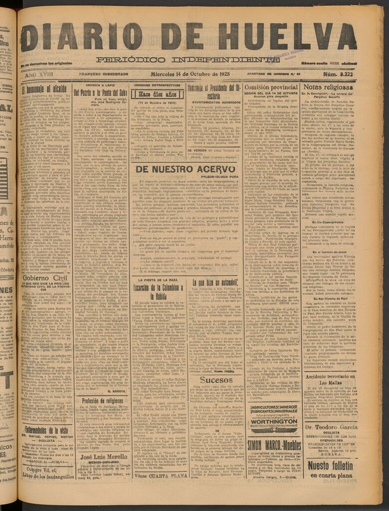 Miniatura de Diario de Huelva : periódico independiente del 14 de octubre de 1925