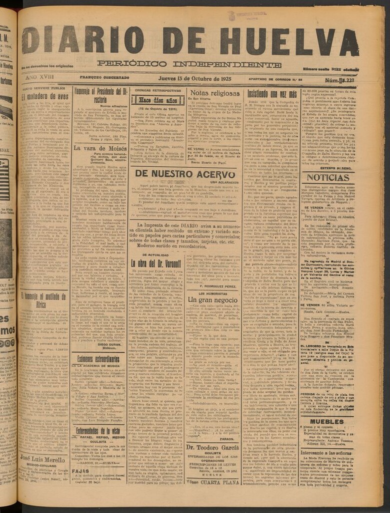 Miniatura de Diario de Huelva : periódico independiente del 15 de octubre de 1925