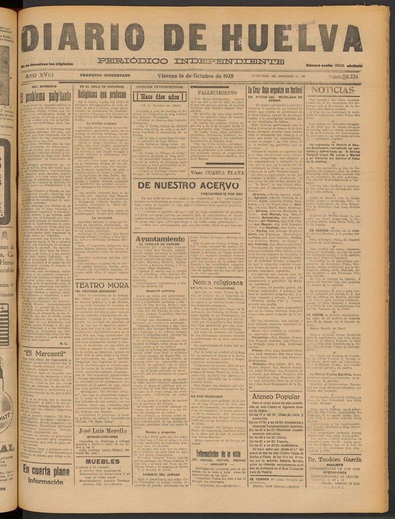 Miniatura de Diario de Huelva : periódico independiente del 16 de octubre de 1925