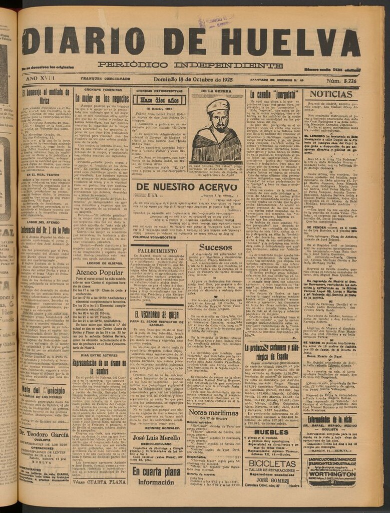 Miniatura de Diario de Huelva : periódico independiente del 18 de octubre de 1925
