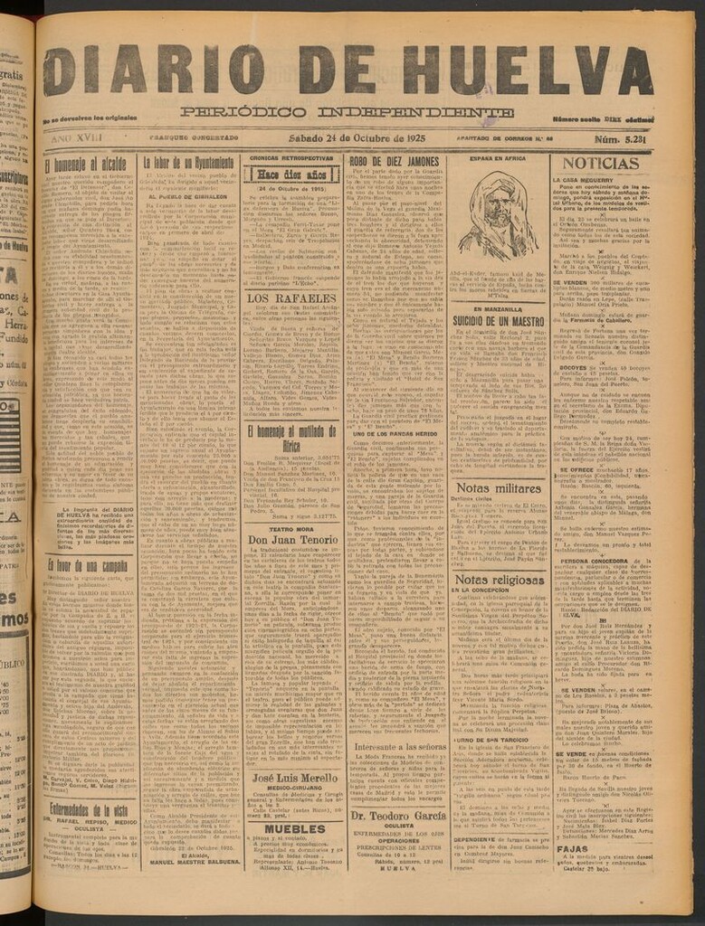 Miniatura de Diario de Huelva : periódico independiente del 24 de octubre de 1925