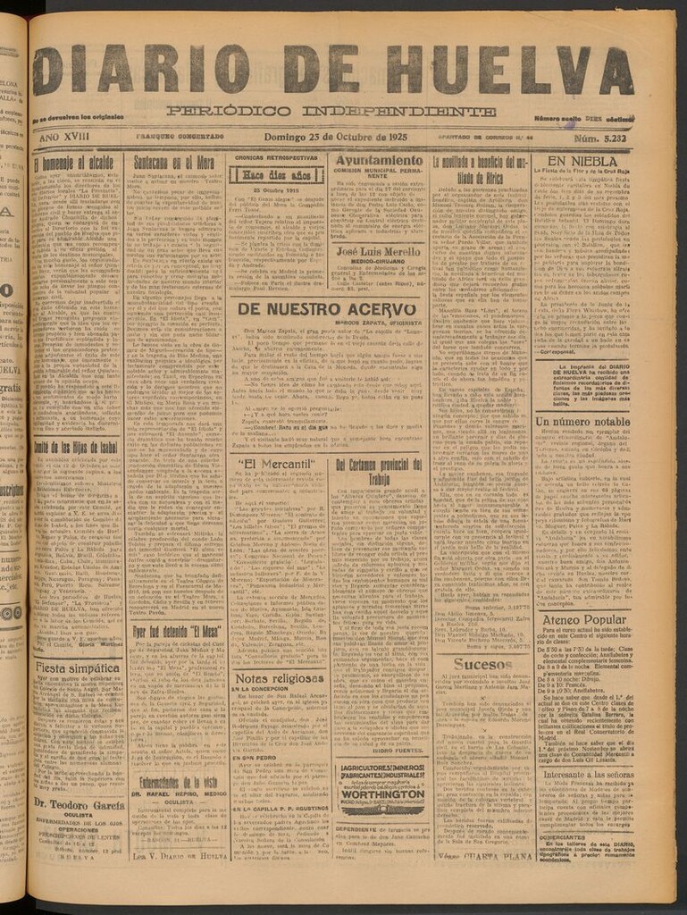 Miniatura de Diario de Huelva : periódico independiente del 25 de octubre de 1925
