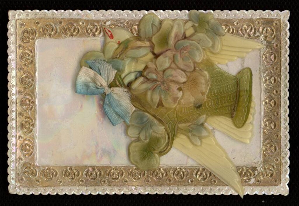 Miniatura de Cesta de flores y paloma