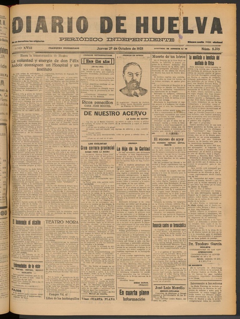 Miniatura de Diario de Huelva : periódico independiente del 29 de octubre de 1925