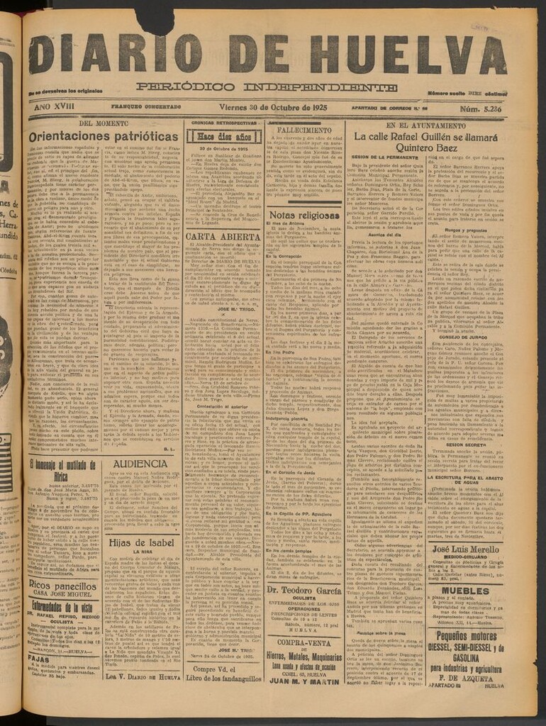Miniatura de Diario de Huelva : periódico independiente del 30 de octubre de 1925