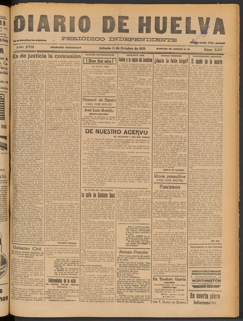 Miniatura de Diario de Huelva : periódico independiente del 31 de octubre de 1925