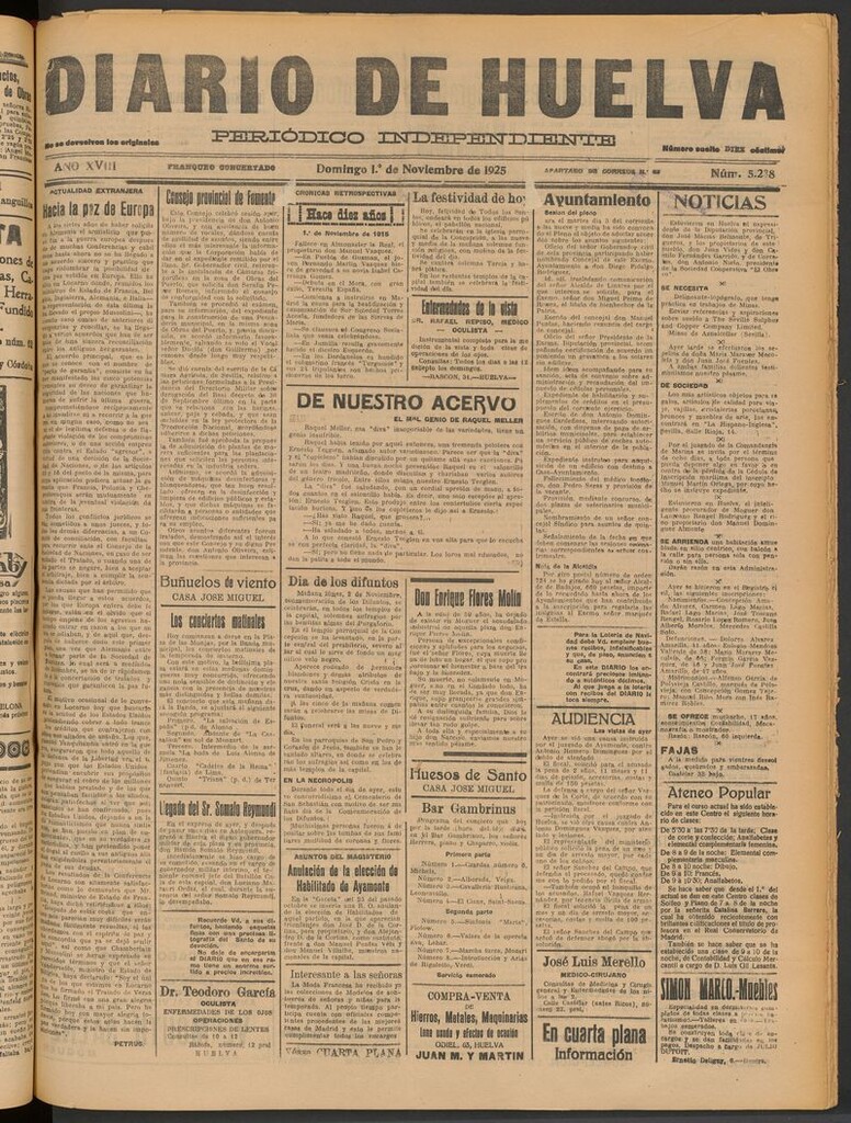 Miniatura de Diario de Huelva : periódico independiente del 1 de noviembre de 1925