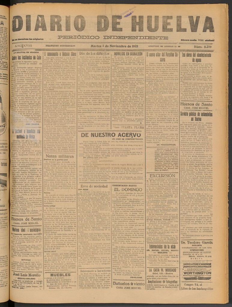 Miniatura de Diario de Huelva : periódico independiente del 3 de noviembre de 1925