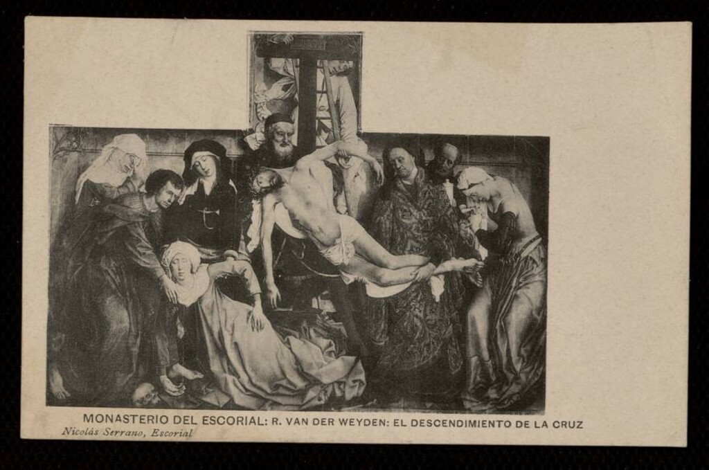 Miniatura de Monasterio de El Escorial. R. Van der Weyden. El descendimiento de la Cruz.