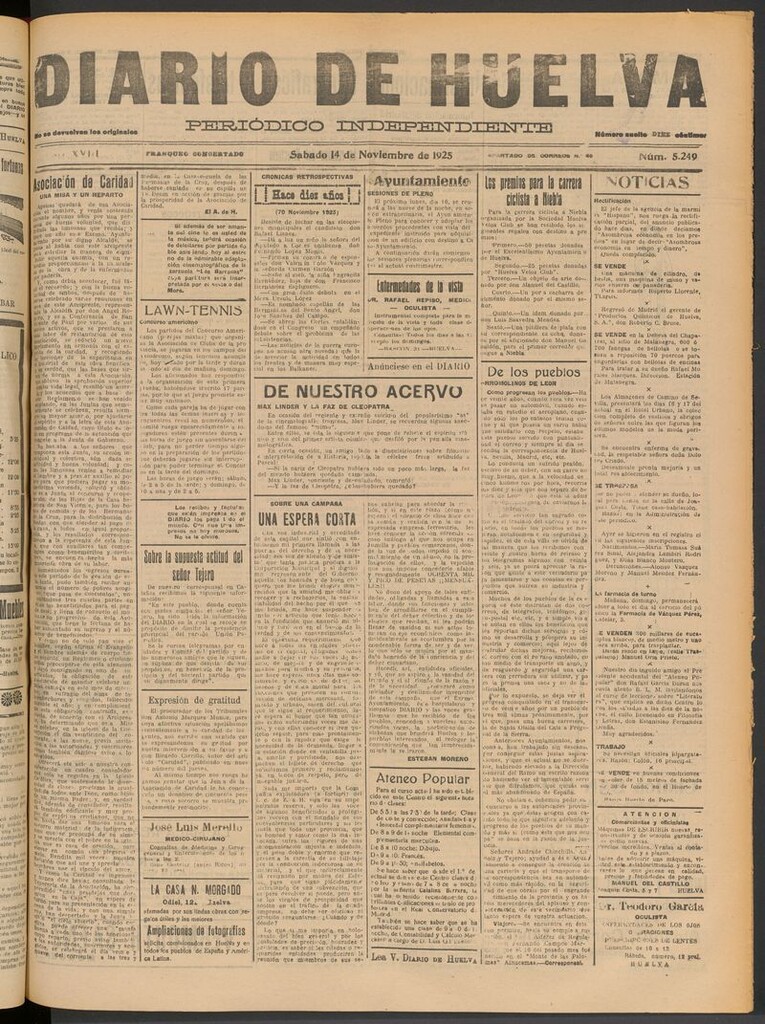 Miniatura de Diario de Huelva : periódico independiente del 14 de noviembre de 1925