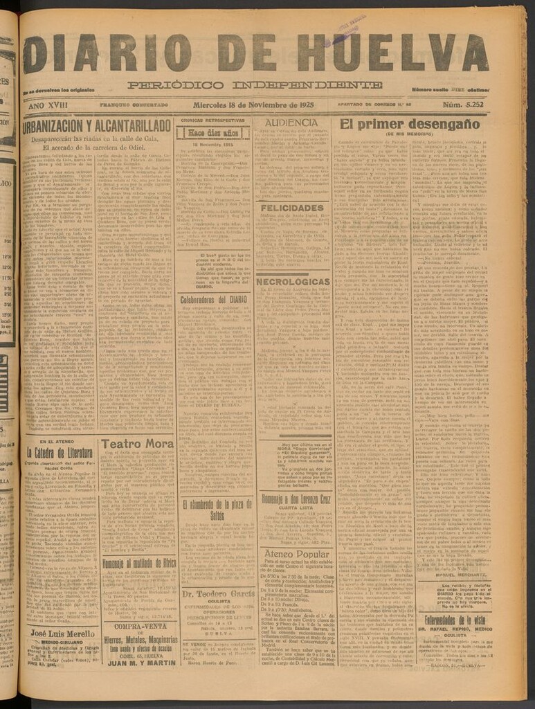 Miniatura de Diario de Huelva : periódico independiente del 18 de noviembre de 1925