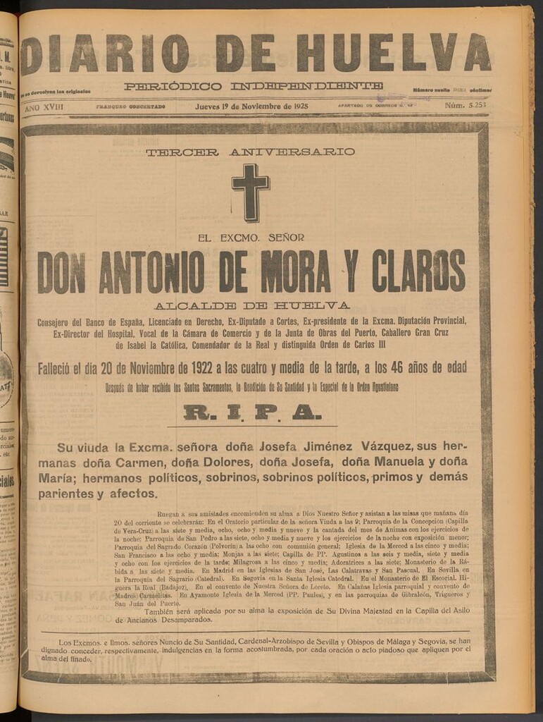 Miniatura de Diario de Huelva : periódico independiente del 19 de noviembre de 1925