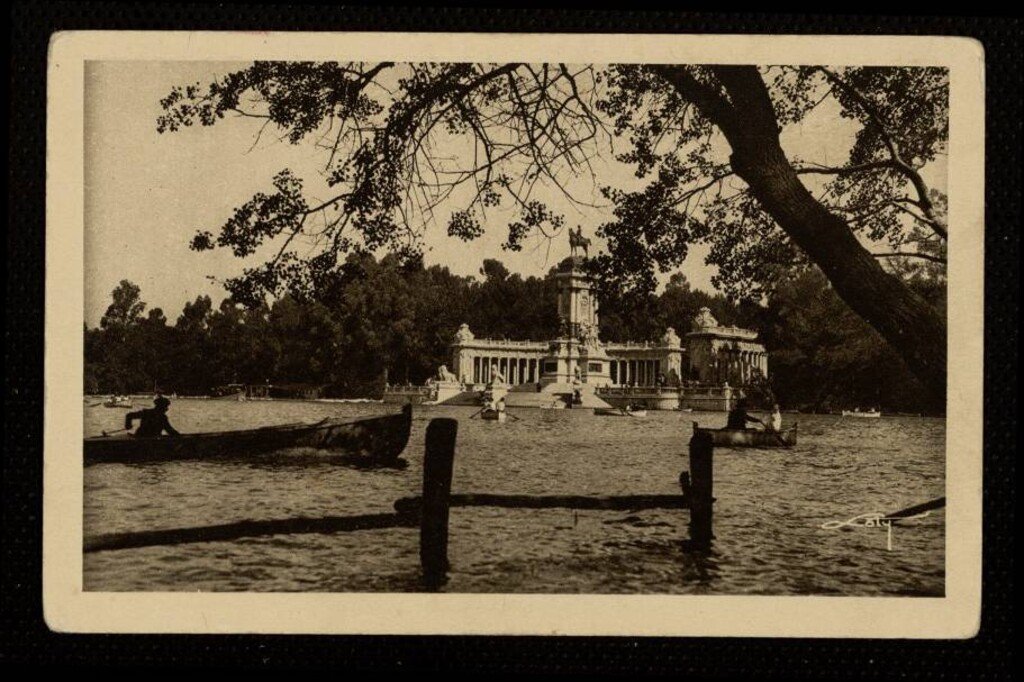 Miniatura de Parque de Madrid (Retiro). Estanque y Monumento a Alfonso XII