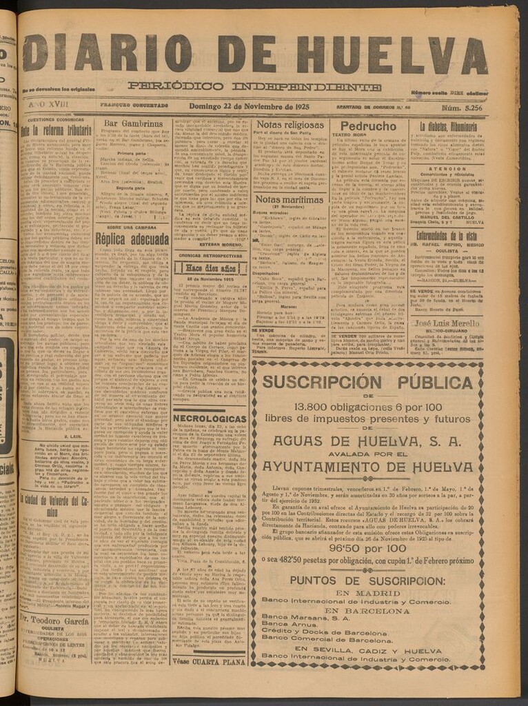 Miniatura de Diario de Huelva : periódico independiente del 22 de noviembre de 1925